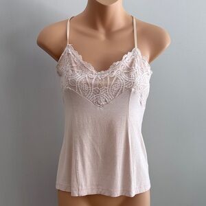 Vintage Bebe Lace Trim Spaghetti Strap Camisole in Blush Size S